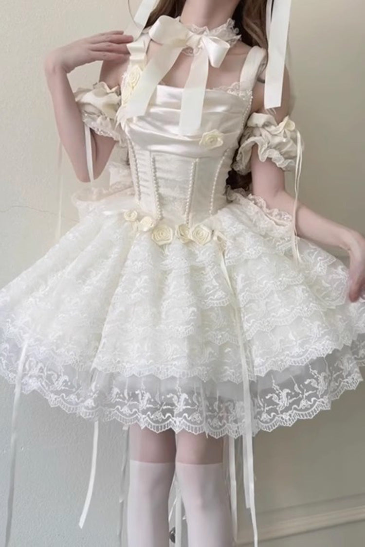 Ivory Angel Lolita-Kleid mit herzförmigem Ausschnitt und mehrlagiger Spitze im Prinzessinnen-Stil