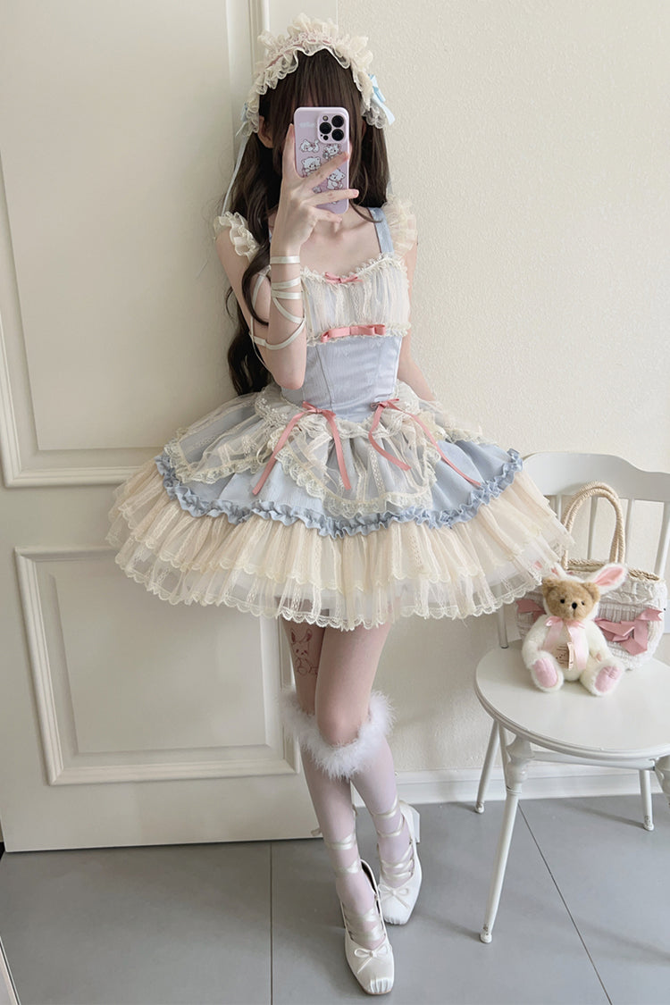 [Blumensaison] Süßes Lolita-Ballettkleid mit Schleife und Spitze in 4 Farben