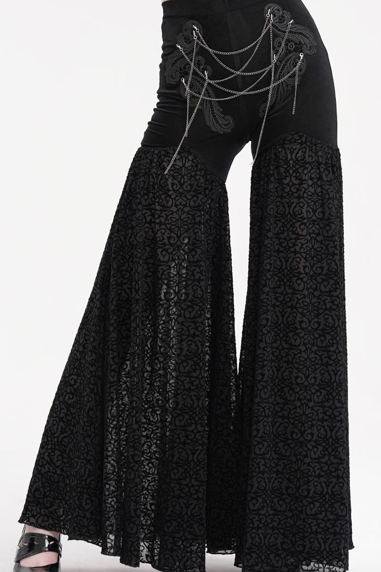 Black Chain Jacquard Floral Hollow Lace Women's Gothic Pants