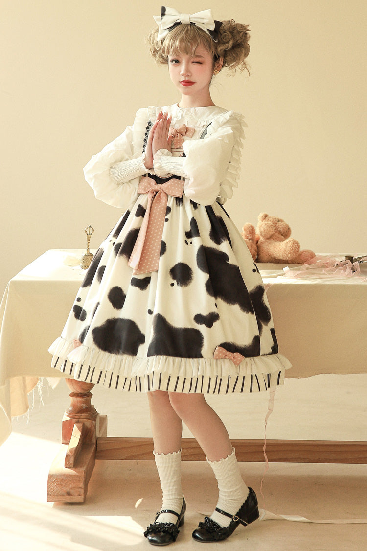 Milk Cow Print Ruffle Bowknot Sweet Lolita Jsk Dress 5 Colors