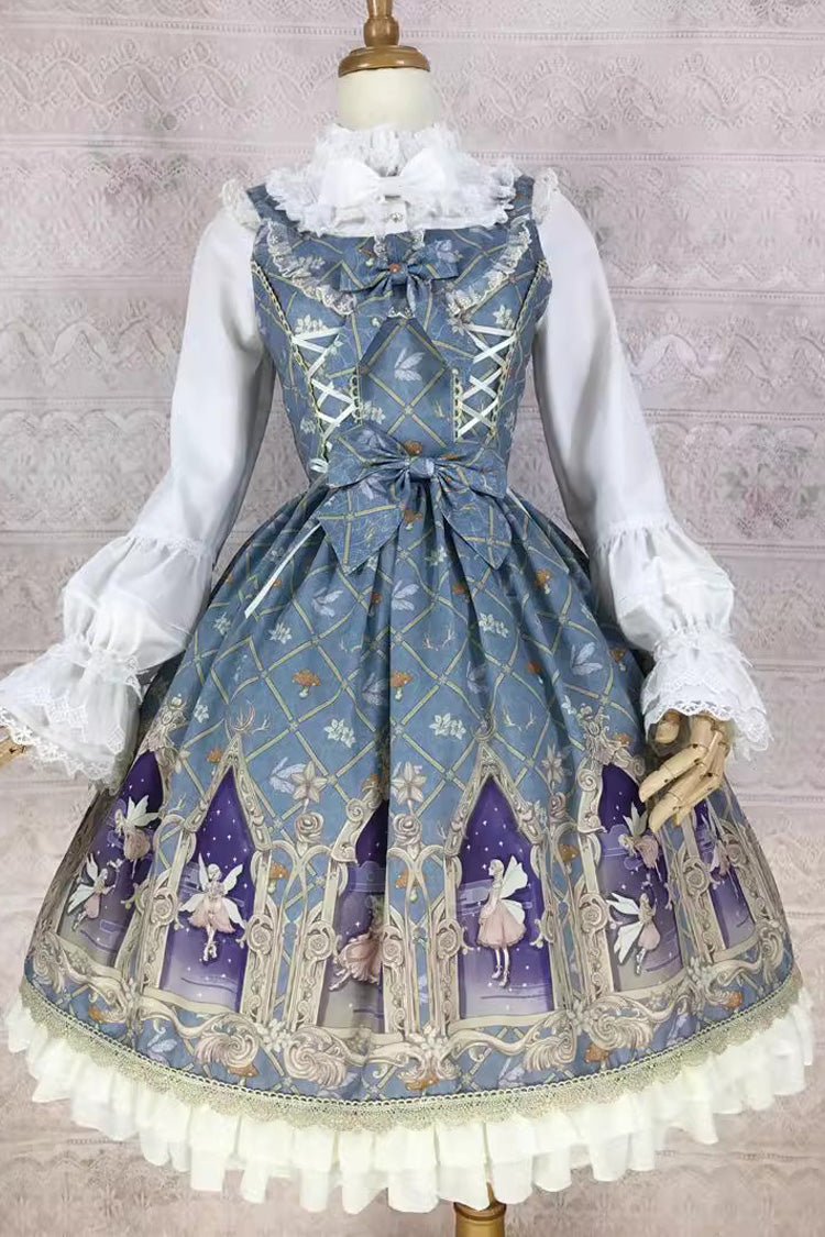 Süßes Lolita-JSK-Kleid mit Rüschen und Schleife im Dream Elf-Print in 6 Farben