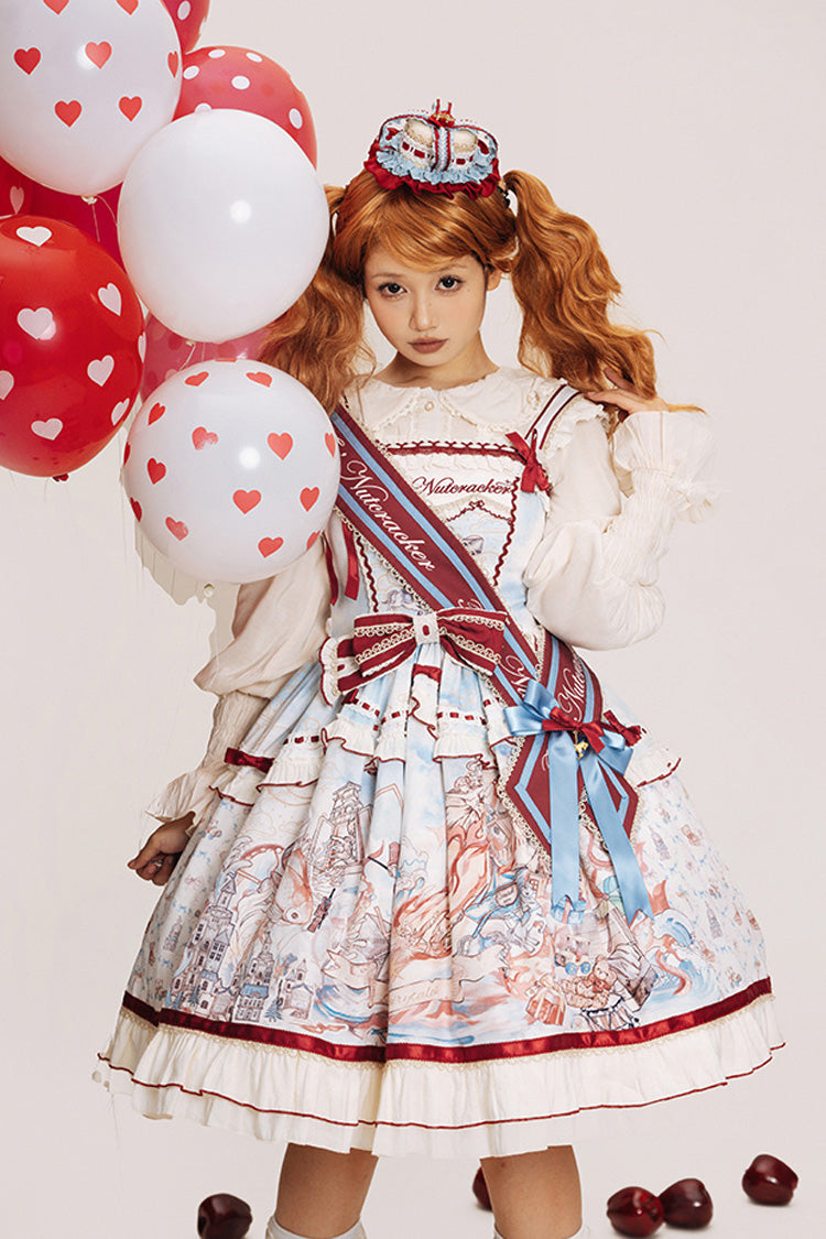 Multi-Color [Nutcracker] Sleeveless Print Ruffle Bowknot Sweet College Style Lolita Jsk Dress