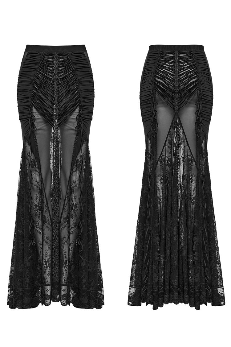 Black Lace Sheer Wrapped Hip Women's Gothic Skirt