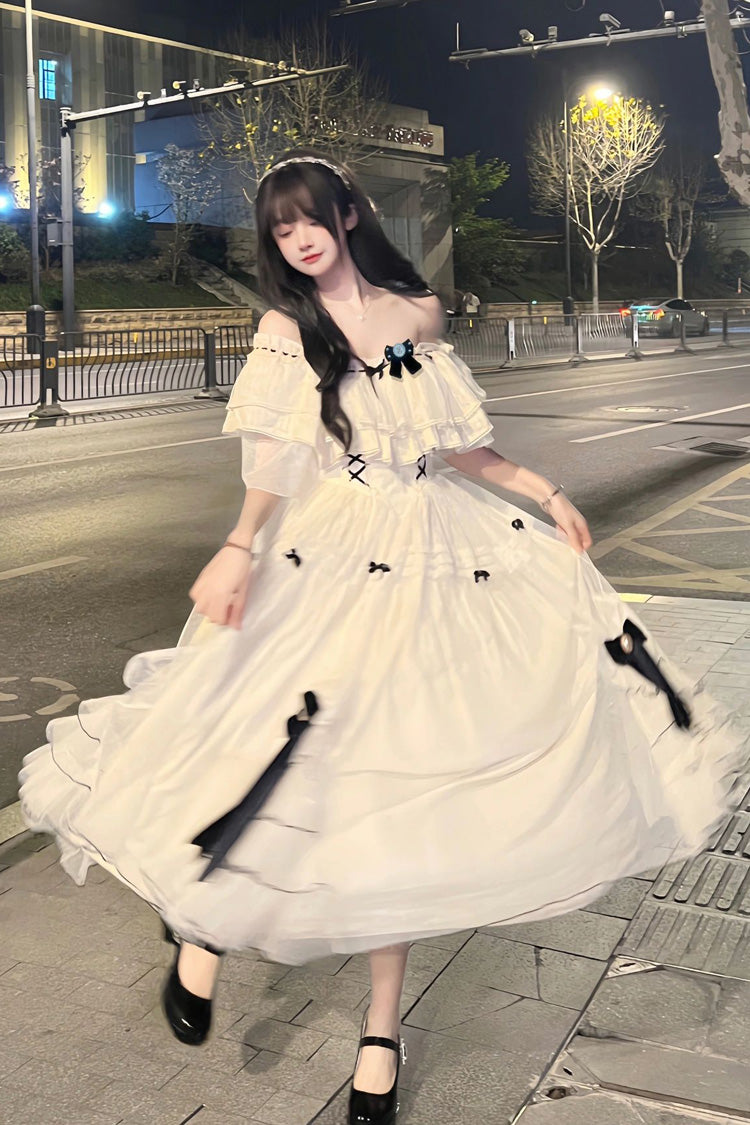 Ivory Off Shoulder Bowknot Sweet Elegant Princess Lolita Dress