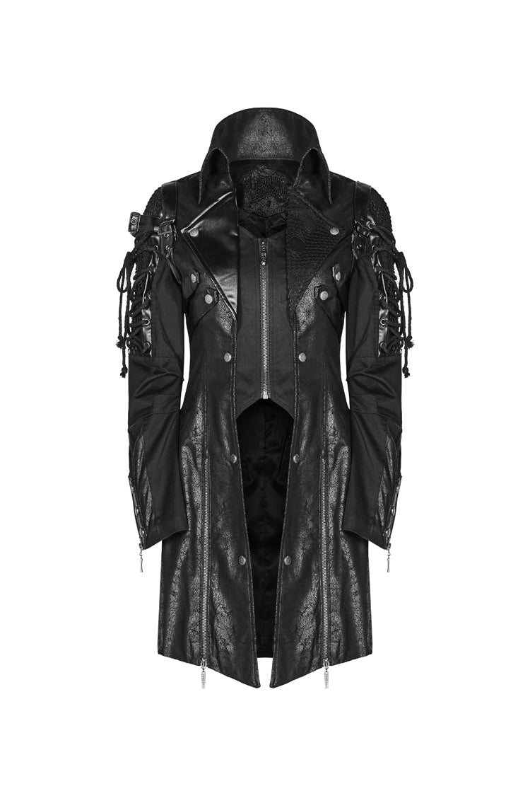 Black Metal Buckle Decoration Zipper Mens Steampunk Windbreaker Coat