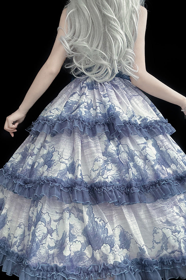 Multi-Color Multi-layer Cumulonimbus Print Ruffle Bowknot Sweet Lolita Jsk Dress