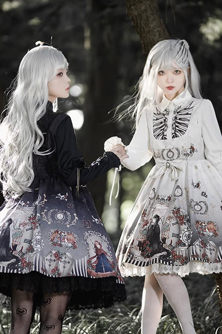 Dark Fairy Tale Print Ruffle Bowknot Gothic Lolita Jsk Dress 2 Colors