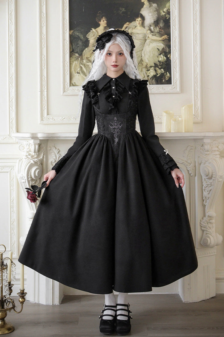 Black Cross Snake Pattern Print Embroidery Gothic Lolita Strap Dress