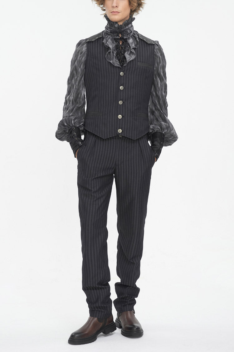 Black Striped V Collar Stitching Slim Men's Gothic Vest