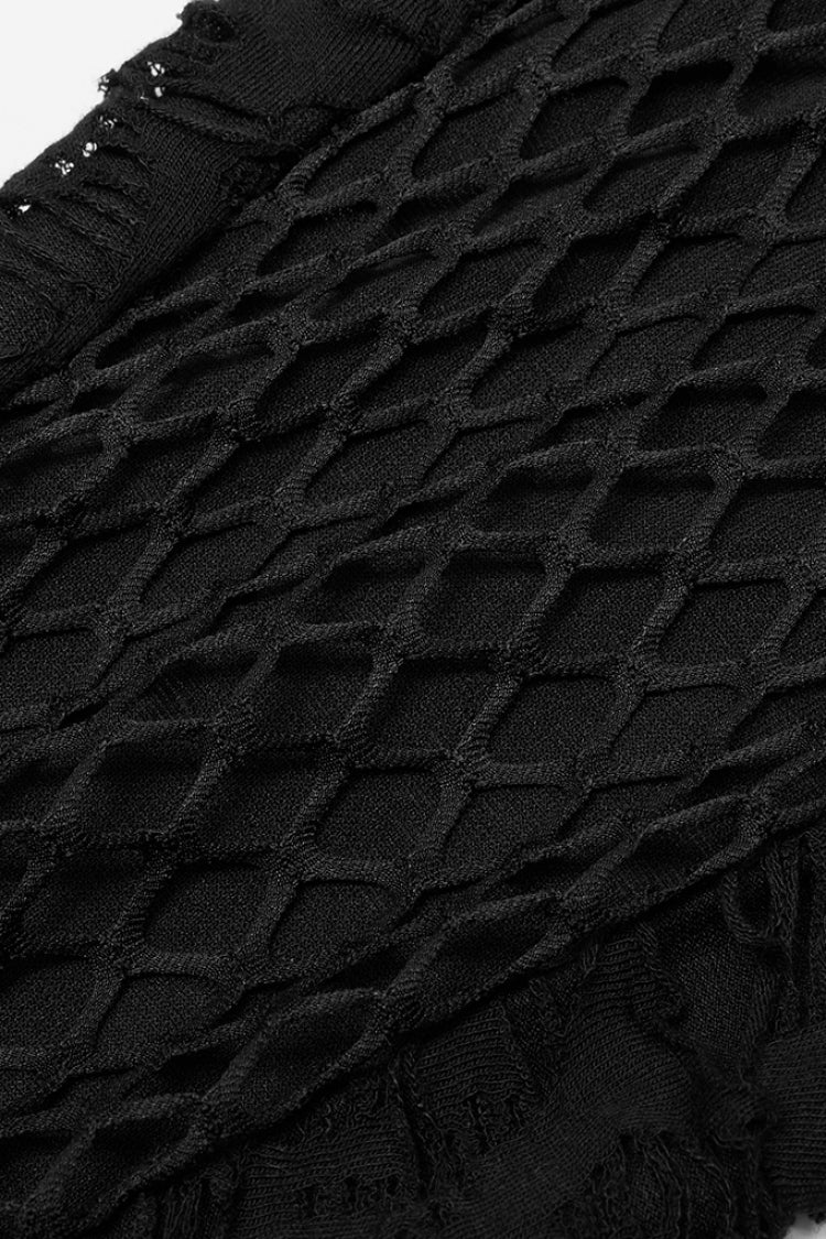 Black Stitching Mesh Ripped Women's Punk Flared Pants