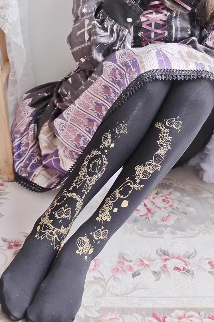 Schwarze süße Lolita-Strumpfhose mit Heißprägung, 13 Stile