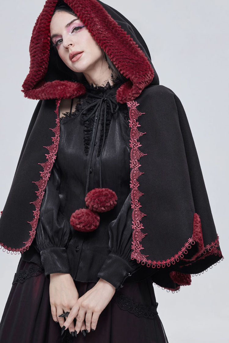 Black Gothic Petal-Shaped Double-Faced Contrast Women's Wool Hooded Shawl