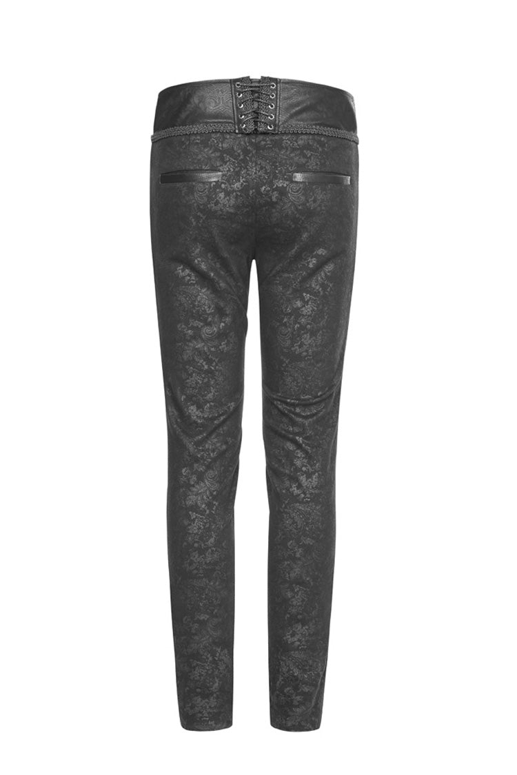 Black Waist Head Stereoscopic Pattern Leather Metal Buckle Lace-Up Men's Gothic Trousers