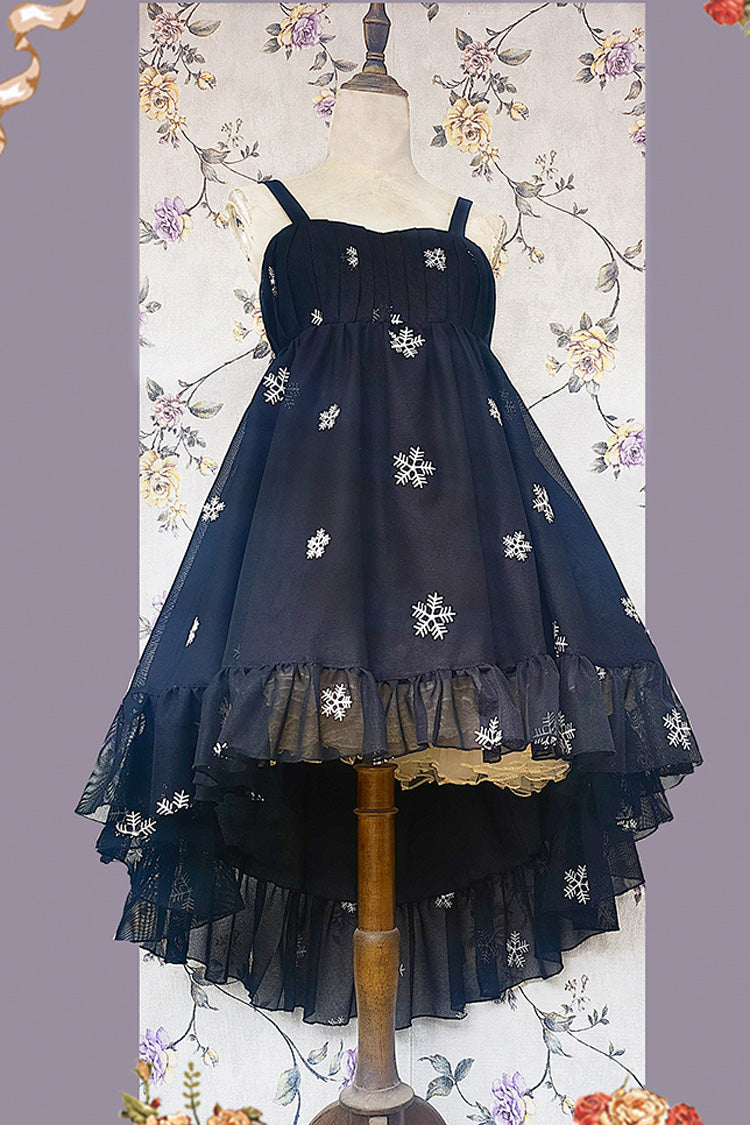 [Feather Snowflake Embroidery] Print Sleeveless Ruffle Bowknot Sweet Lolita Jsk Dress 3 Colors