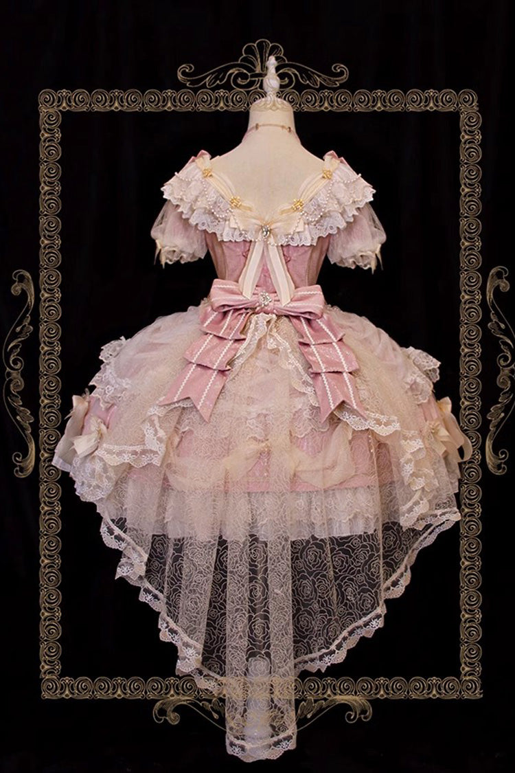 Pink [Girls' Day] Short Sleeves Multi-Layered Ruffle Bowknot Lace Sweet Lolita Dress 2 Versions