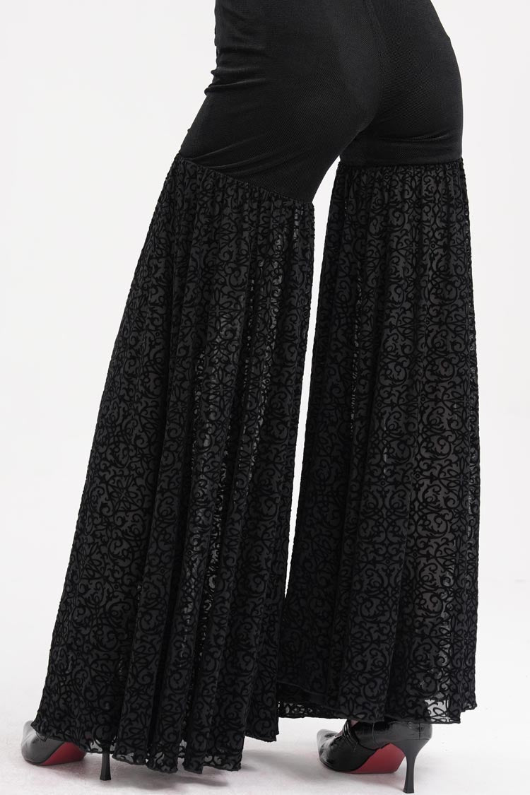 Black Chain Jacquard Floral Hollow Lace Women's Gothic Pants