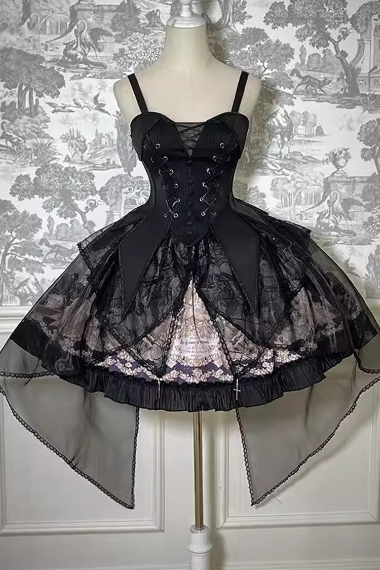 The Mystery Of The Doll Print Ruffle Bowknot Gothic Lolita Skirt Dress 2 Colors