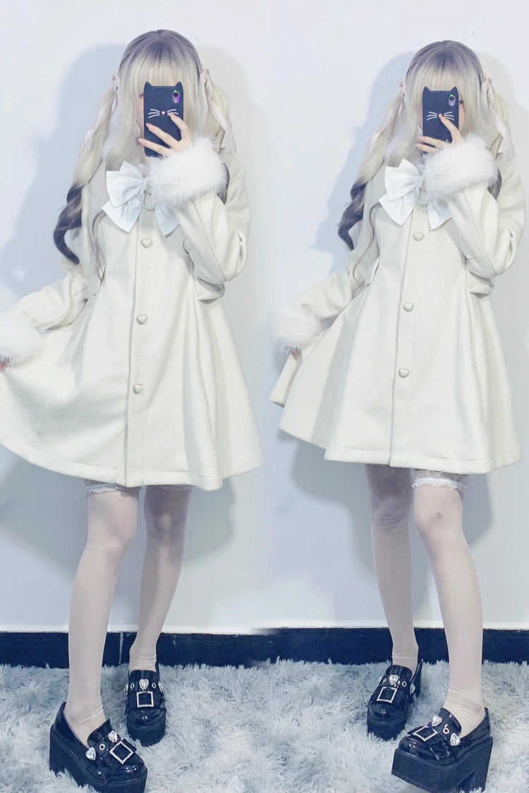 Plush Lop Rabbit Long Sleeves Hooded Detachable Sweet Jirai Kei Lolita Coat 2 Colors