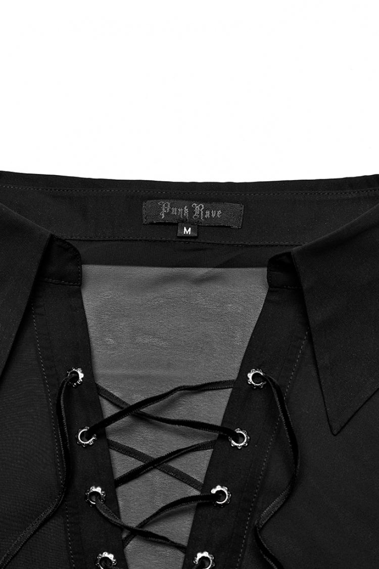 Black Lapel Collar Sheer Men's Gothic Blouse