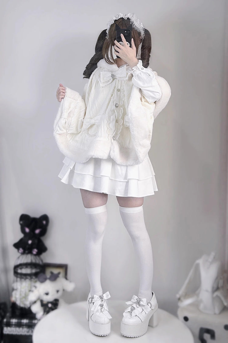 Rabbit Ears Hooded Single Breasted Bowknot Sweet Lolita Cloak Coat 2 Colors