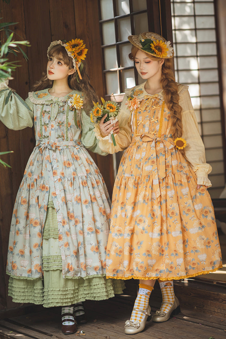 Yellow [Gardening Sunflower] Sleeveless Print Ruffle Bowknot Sweet Elegant Lolita Jsk Dress