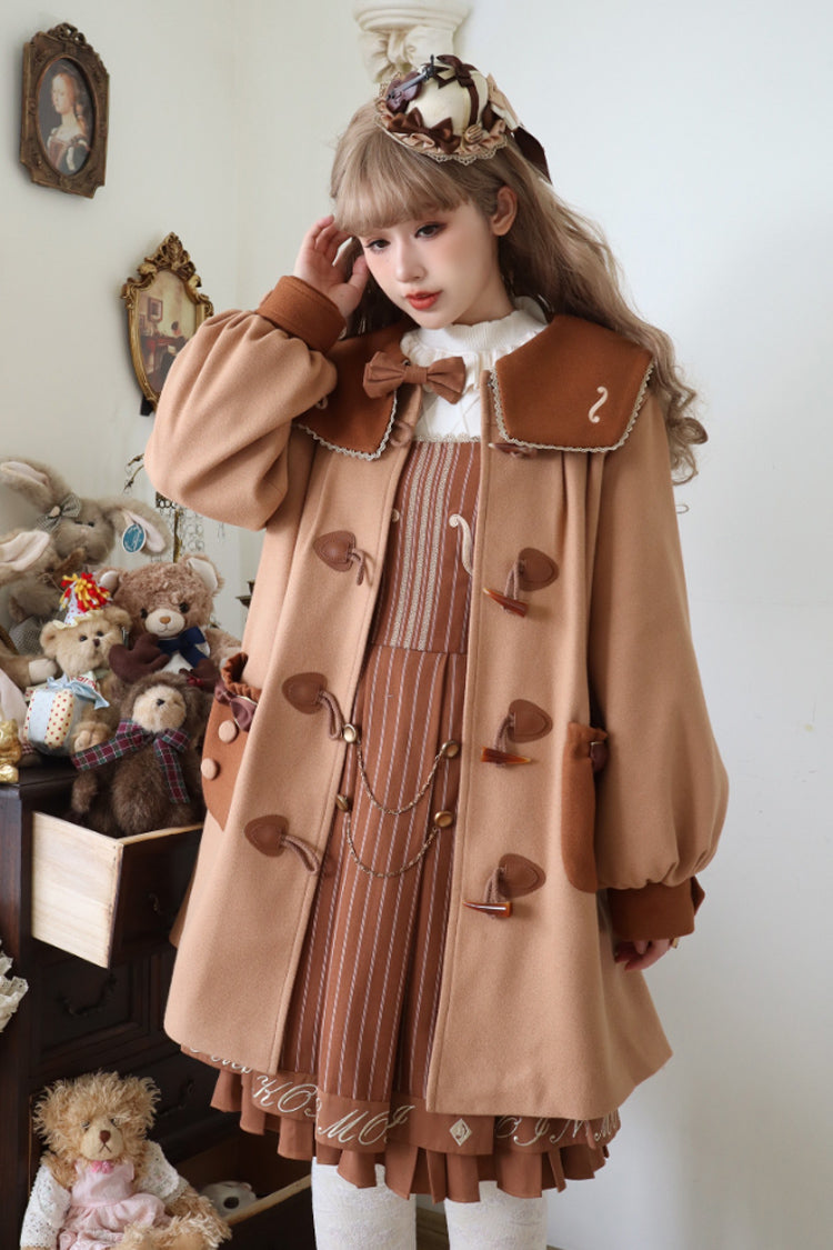 Brown Violin Embroidery Horn Button Sweet College Style Lolita Coat