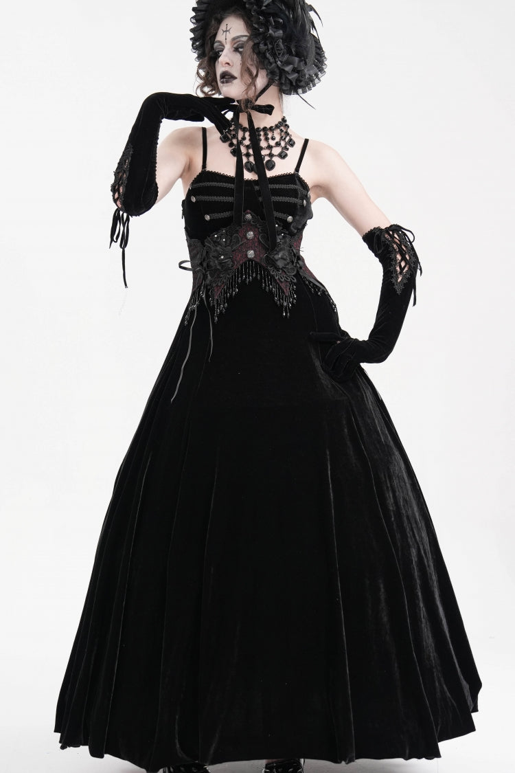 Black Tassels Hanayome Lace-Up Women's Gothic Slip Wedding Dress