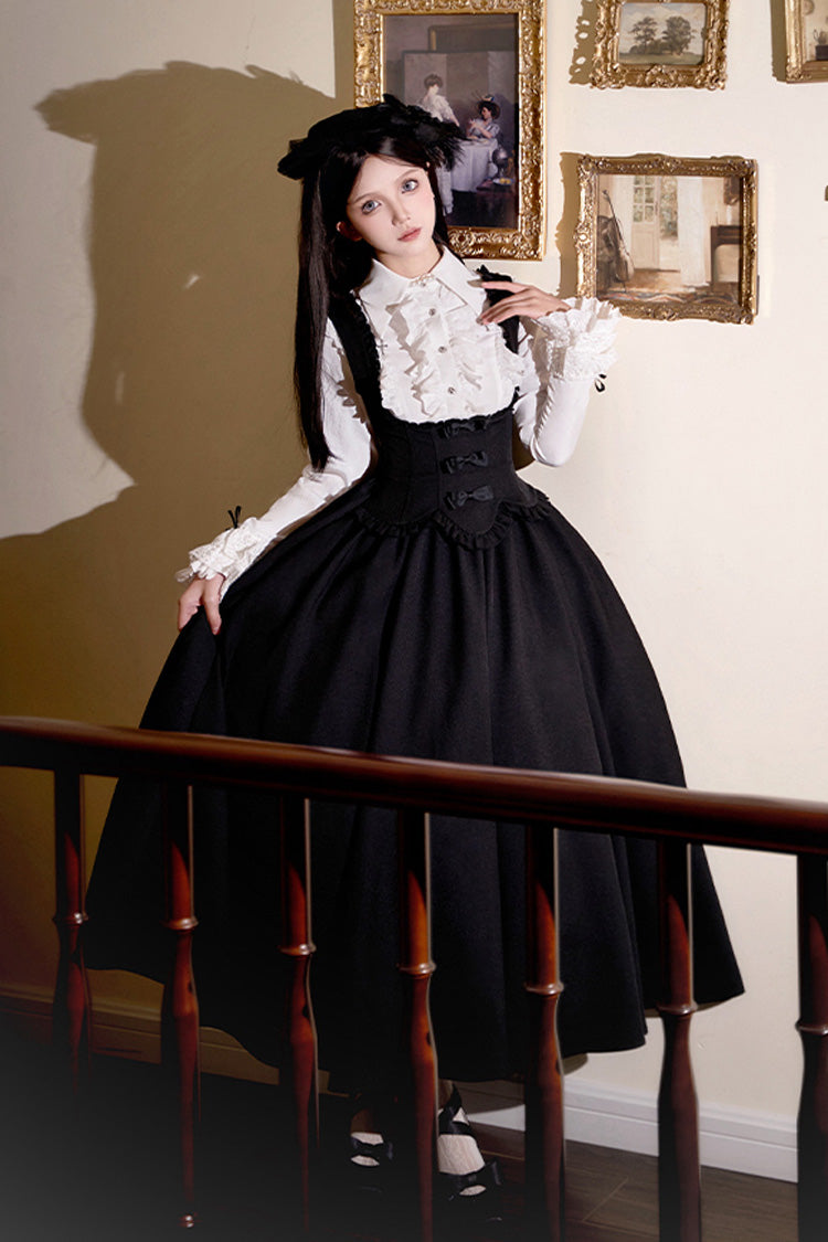 Black [Silent Words] Ruffle Bowknot Classic Lolita Jsk Push-Up Dress