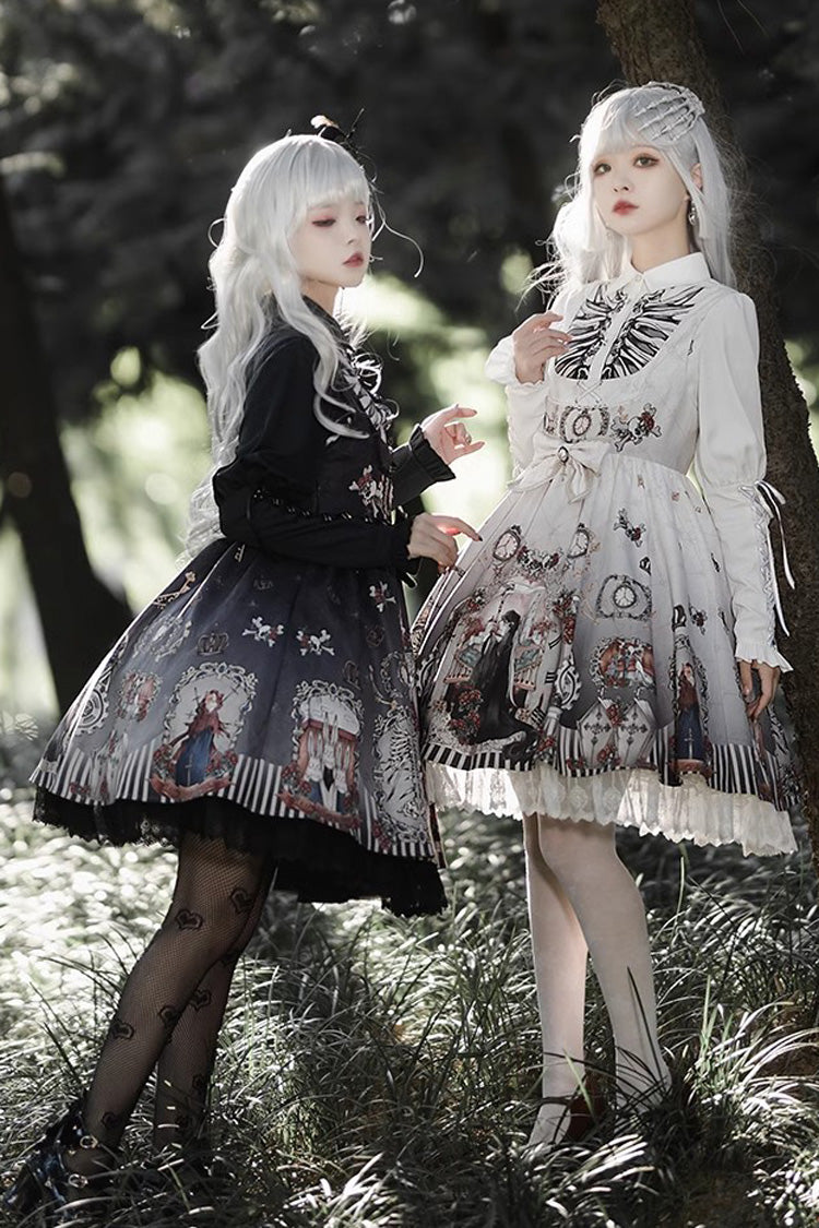 Dark Fairy Tale Print Ruffle Bowknot Gothic Lolita Jsk Dress 2 Colors