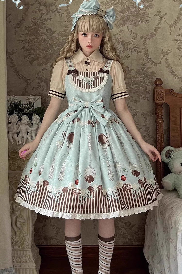 Green [Chocolate Cherry] Print Bowknot Sweet Lolita Jsk Dress