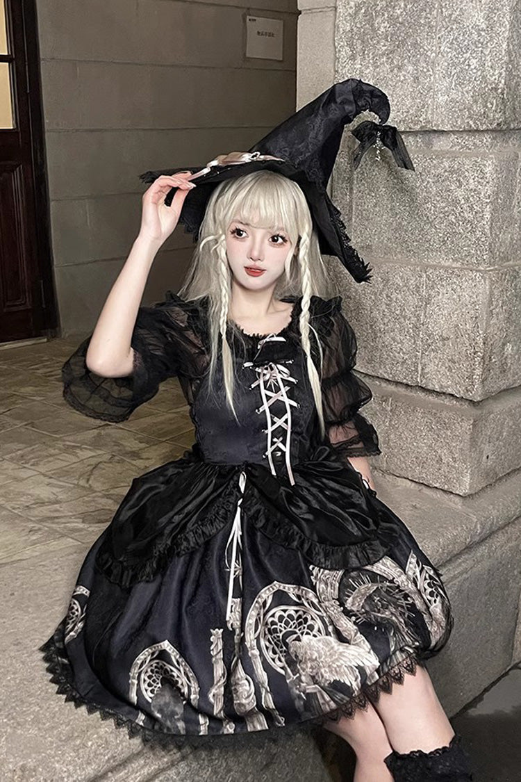 Black Eternal Night Print Ballet Lace-Up Gothic Punk Lolita Jsk Dress