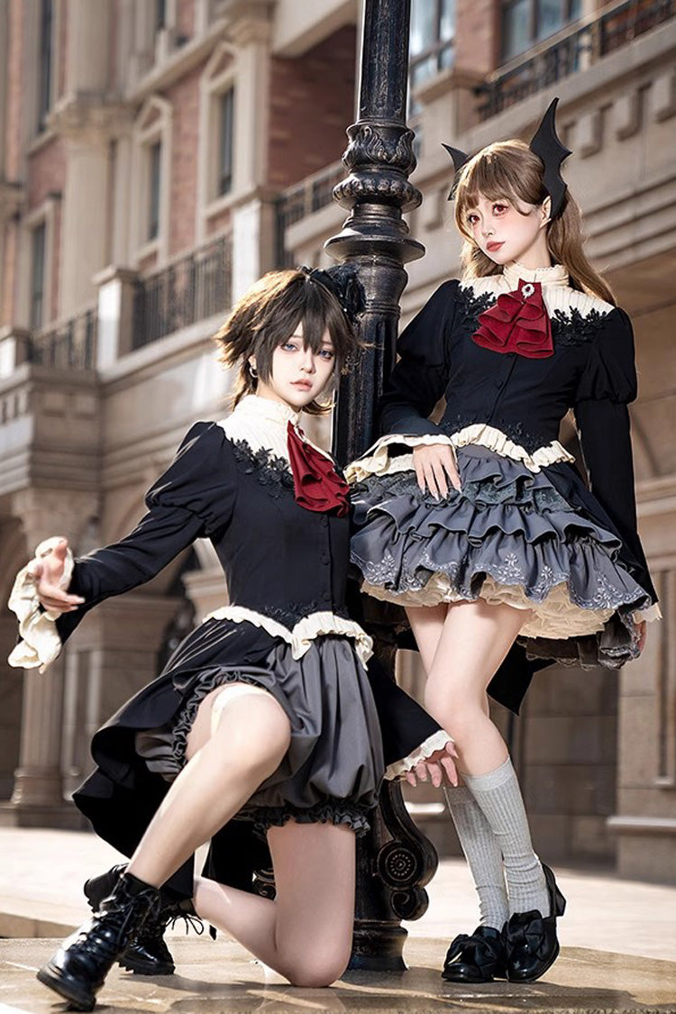 Black [Eternal Night Feast] Long Sleeves Gothic Prince Handsome Ouji Lolita Tailcoat Top and Shorts Set