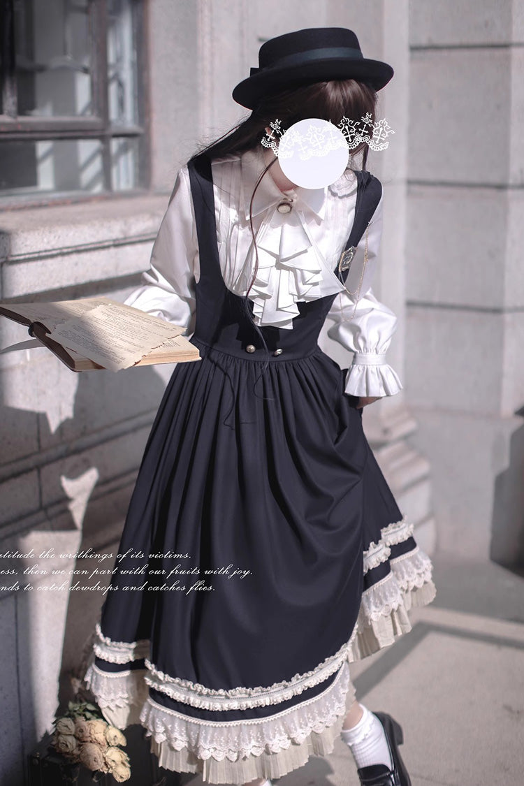 Schwarzes [Hathaway] Elegantes Lolita-Pulloverkleid mit Rüschen und Schleife