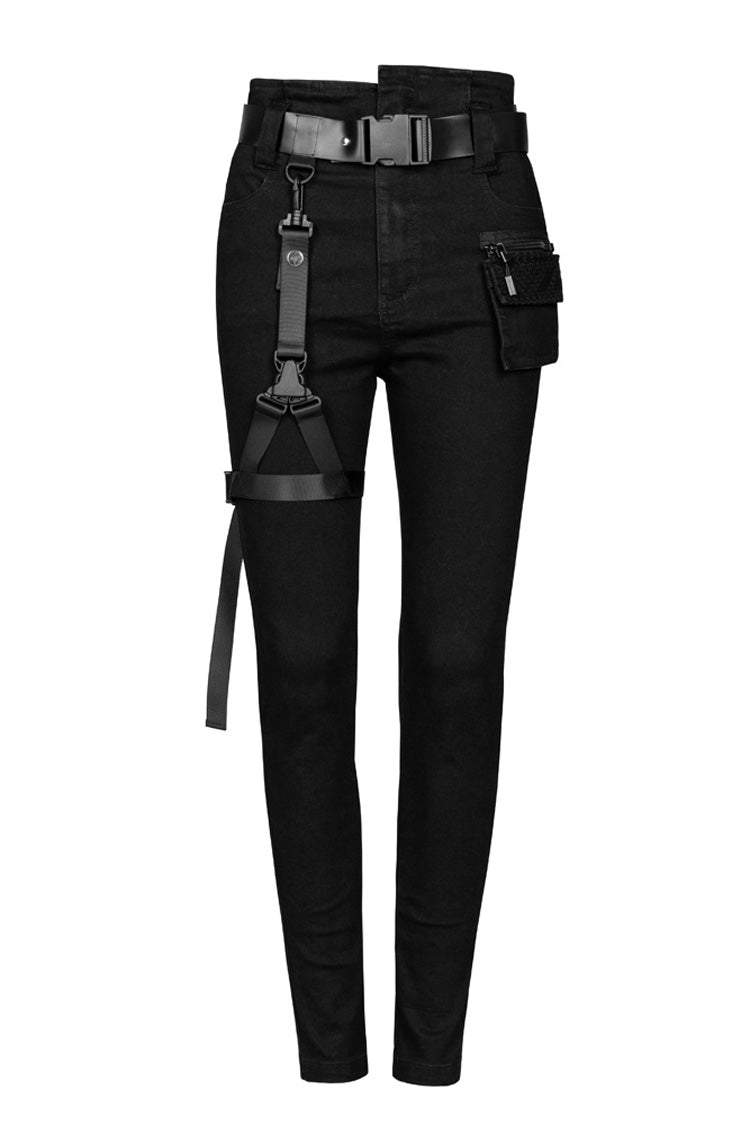 Black Detachable Loop Denim Skinny Women's Steam Punk Jeans