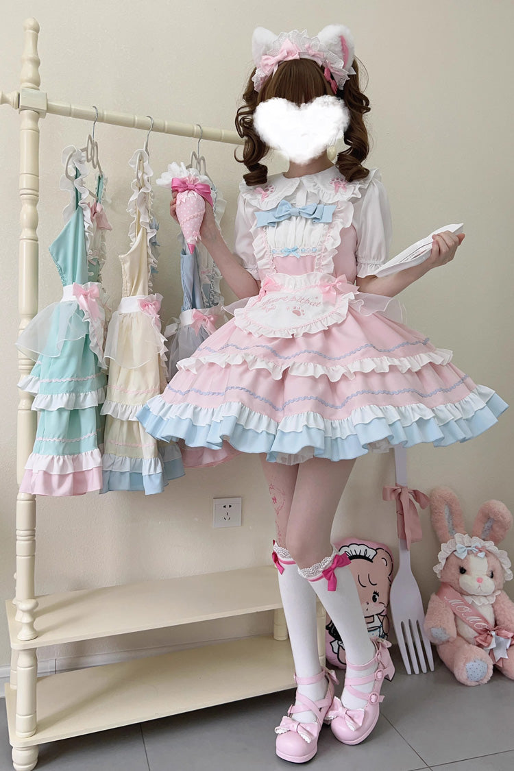 Cat Ear Story Mehrlagiges Rüschen-Schleifen-Lolita-JSK-Kleid in 4 Farben