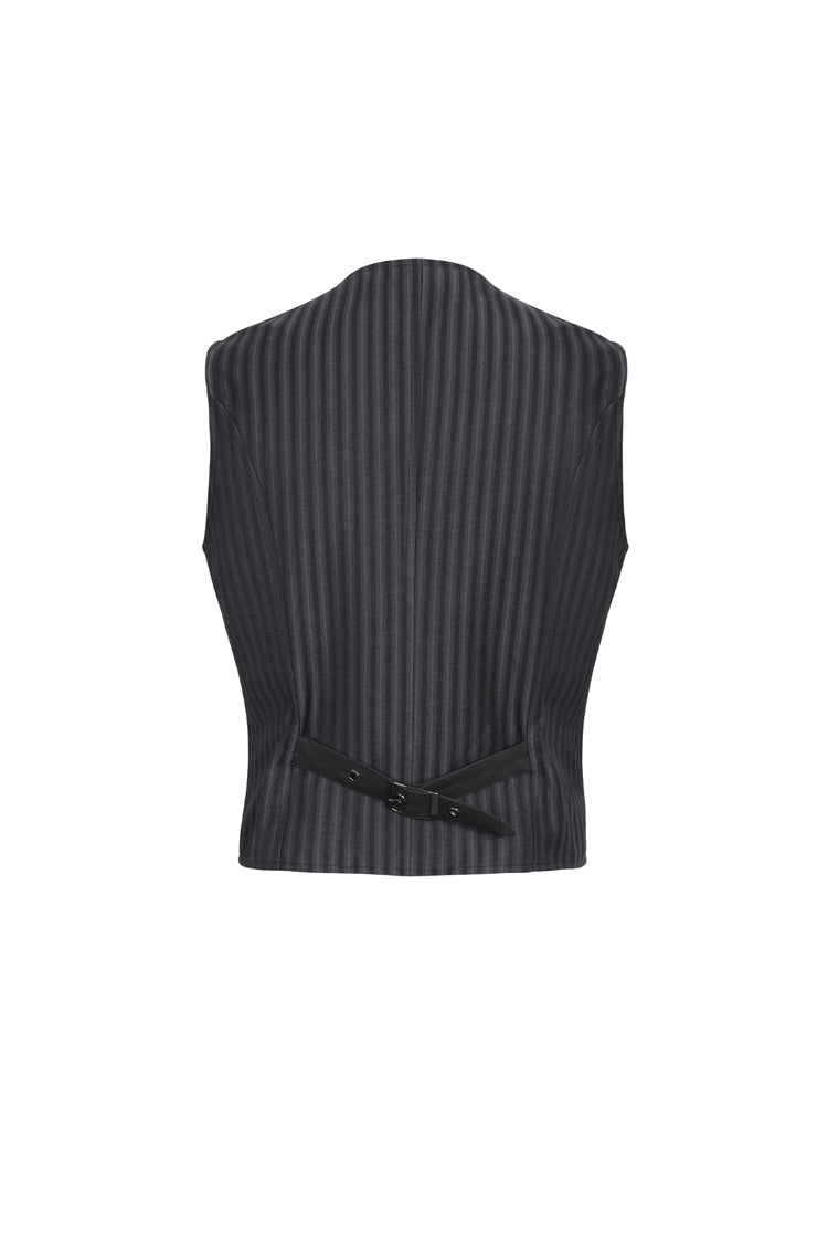 Black Striped V Collar Stitching Slim Men's Gothic Vest