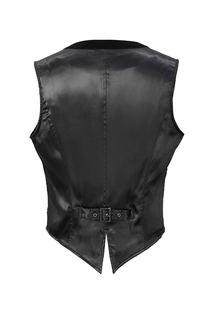 Black Velveteen Asymmetrical Pleated Splice Waist Loop Men's Gothic Waistcoat