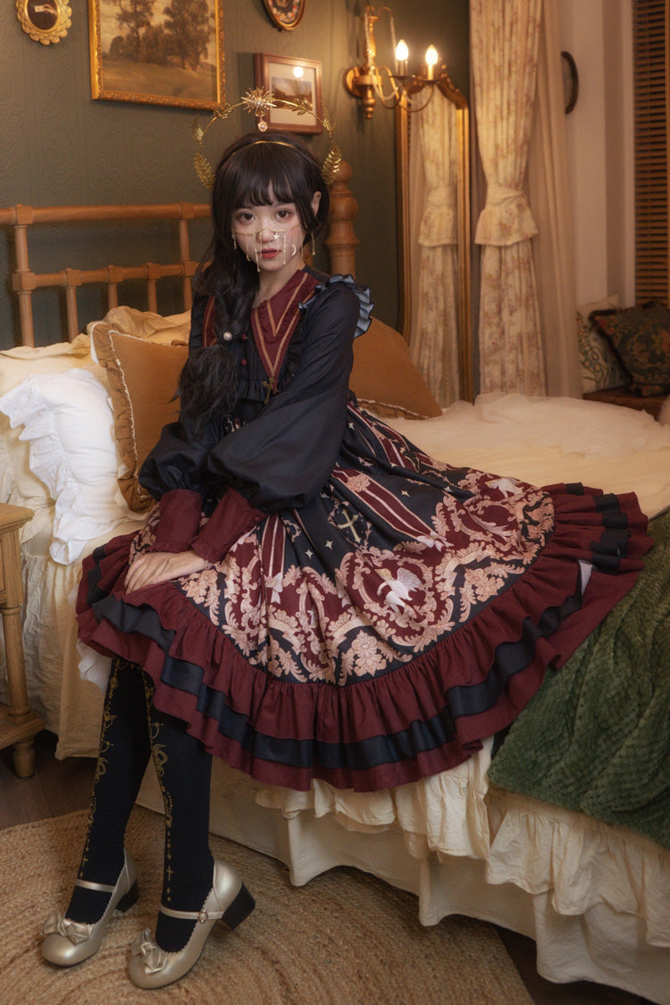 [Angel's Redemption] Long Sleeves Angel Print Ruffle Bowknot Sweet Lolita Dress 3 Colors