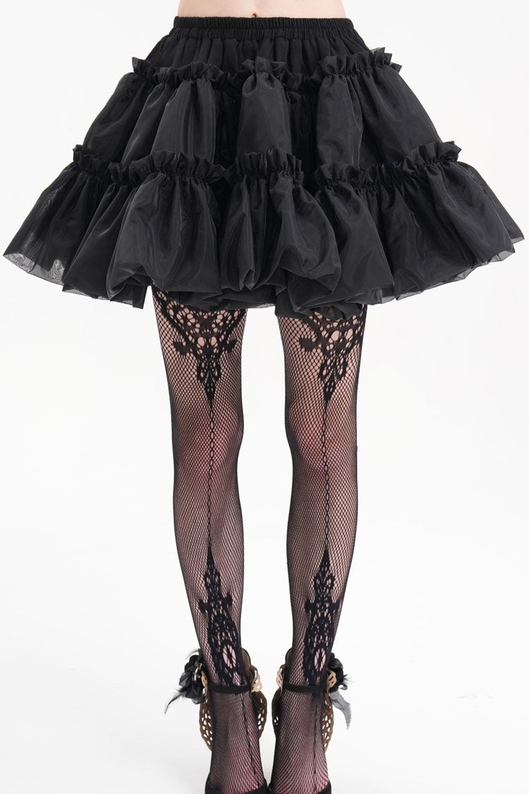 Black Bubble Ruffle Mesh Women's Gothic Skirt