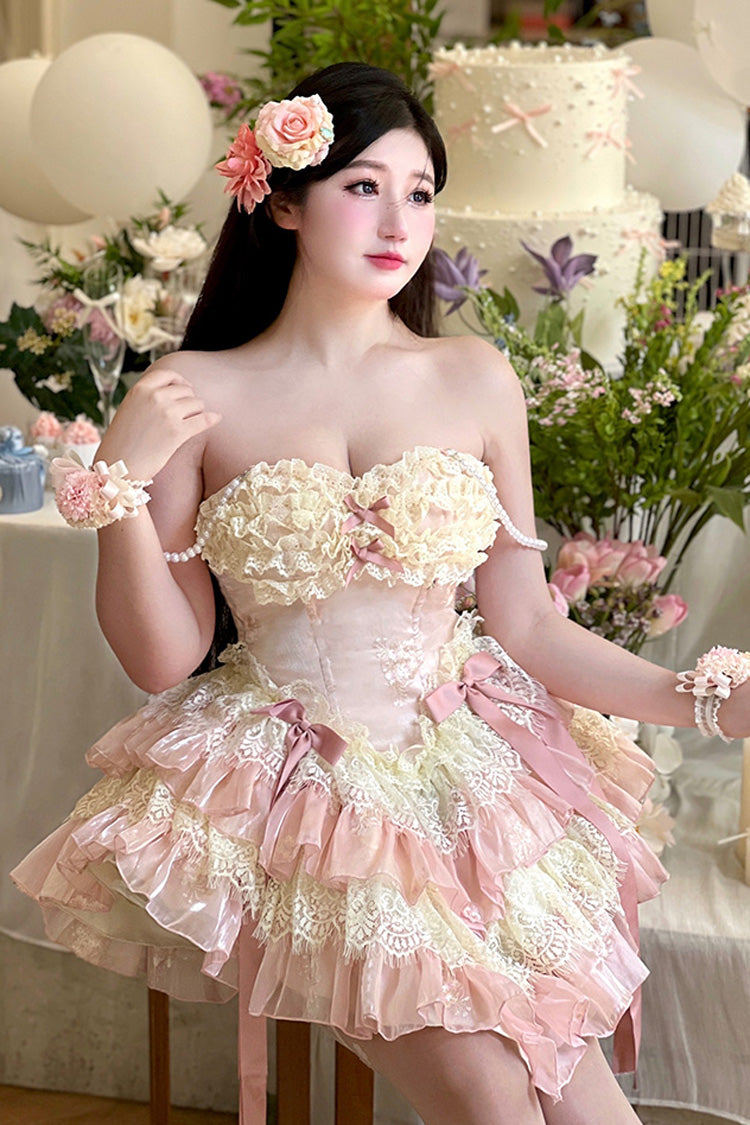 Dream of Love Multi-Layered Ruffle Bowknot Lace Sweet Lolita Dress 2 Colors