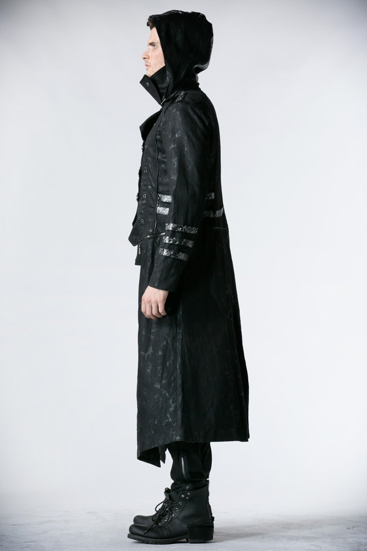 Black Stand Collar Metal Buckle Long Sleeves Mens Steampunk Coat