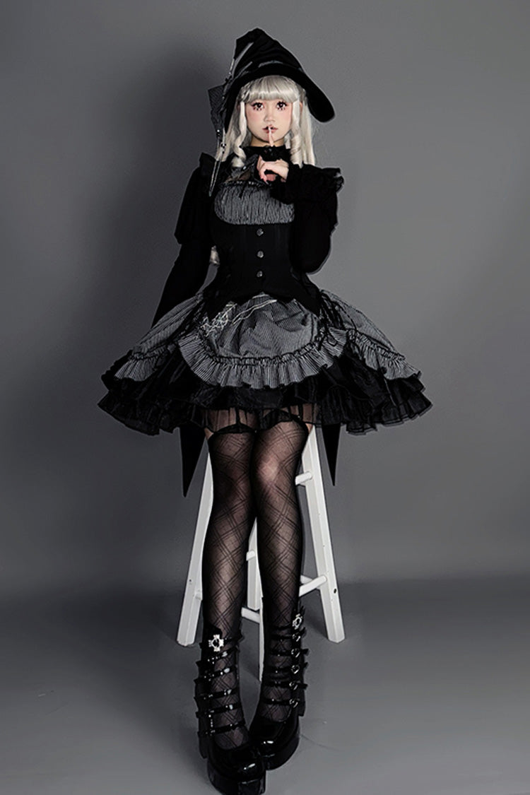 Grau [Potions] Ärmelloses dreilagiges Gothic Lolita Kleid mit Rüschen, Schleife und Spitze 2 Farben