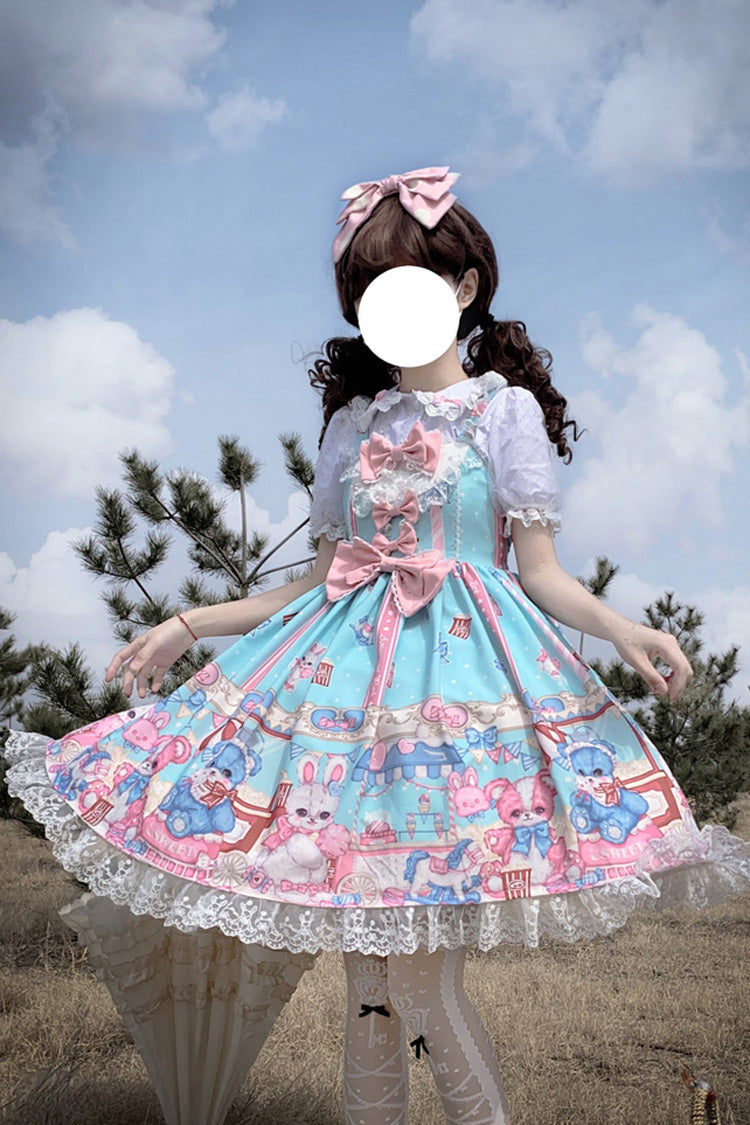 Green Doll Playground Print Ruffle Bowknot Sweet Lolita Jsk Dress