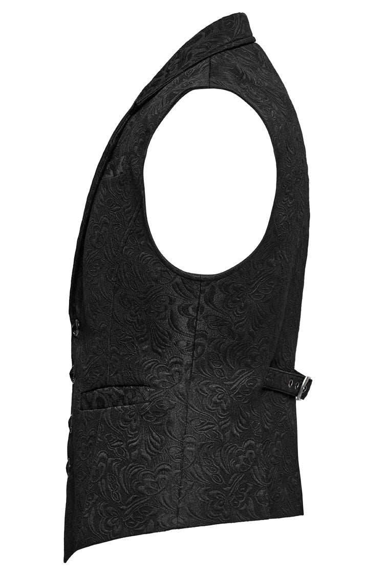 Black Lapel Collar Jacquard Slim Men's Gothic Vest