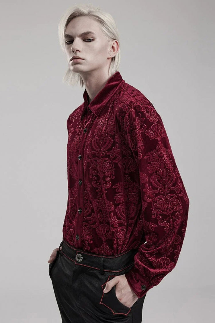 Men's Long Sleeves Embossed Velvet Print Gothic Gorgeous Blouse 2 Colors