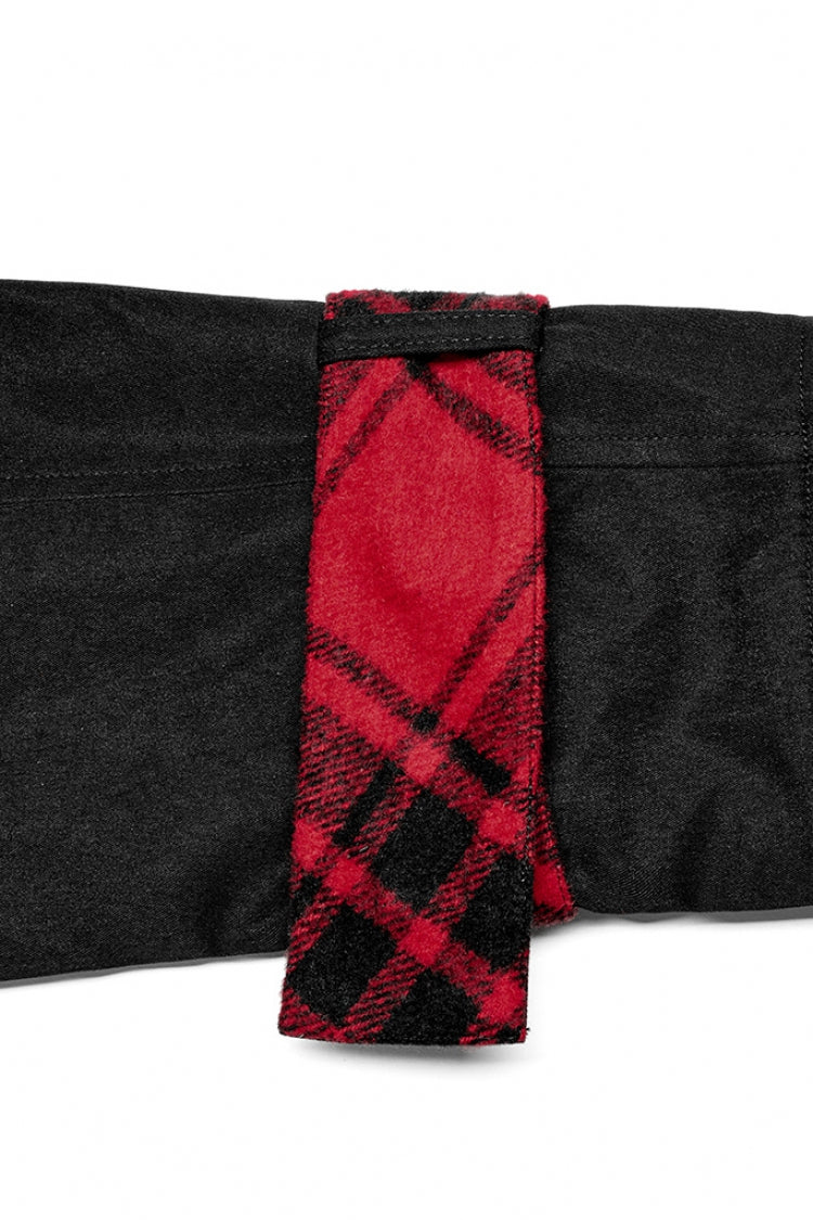 Black/Red Plaid Print Hooded Women's Punk College Style Coat