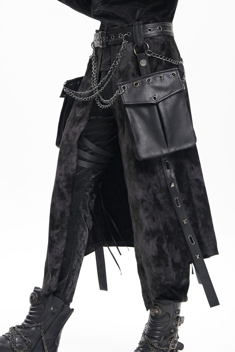 Black Chain Rivet Buckle Men's Gothic Skirt