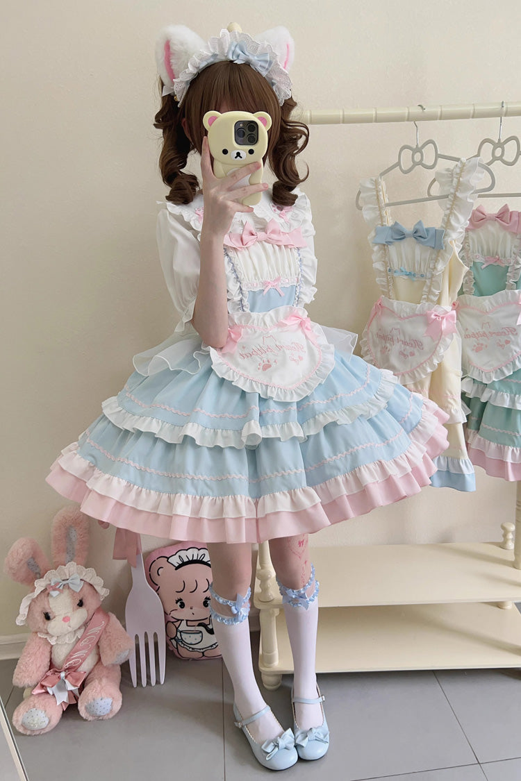 Cat Ear Story Mehrlagiges Rüschen-Schleifen-Lolita-JSK-Kleid in 4 Farben