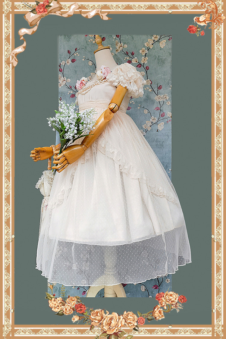 Apricot [Moon goddess *Mediana*] Polka Dot Print Ruffle Bowknot Asymmetric Sweet Elegant Lolita Dress