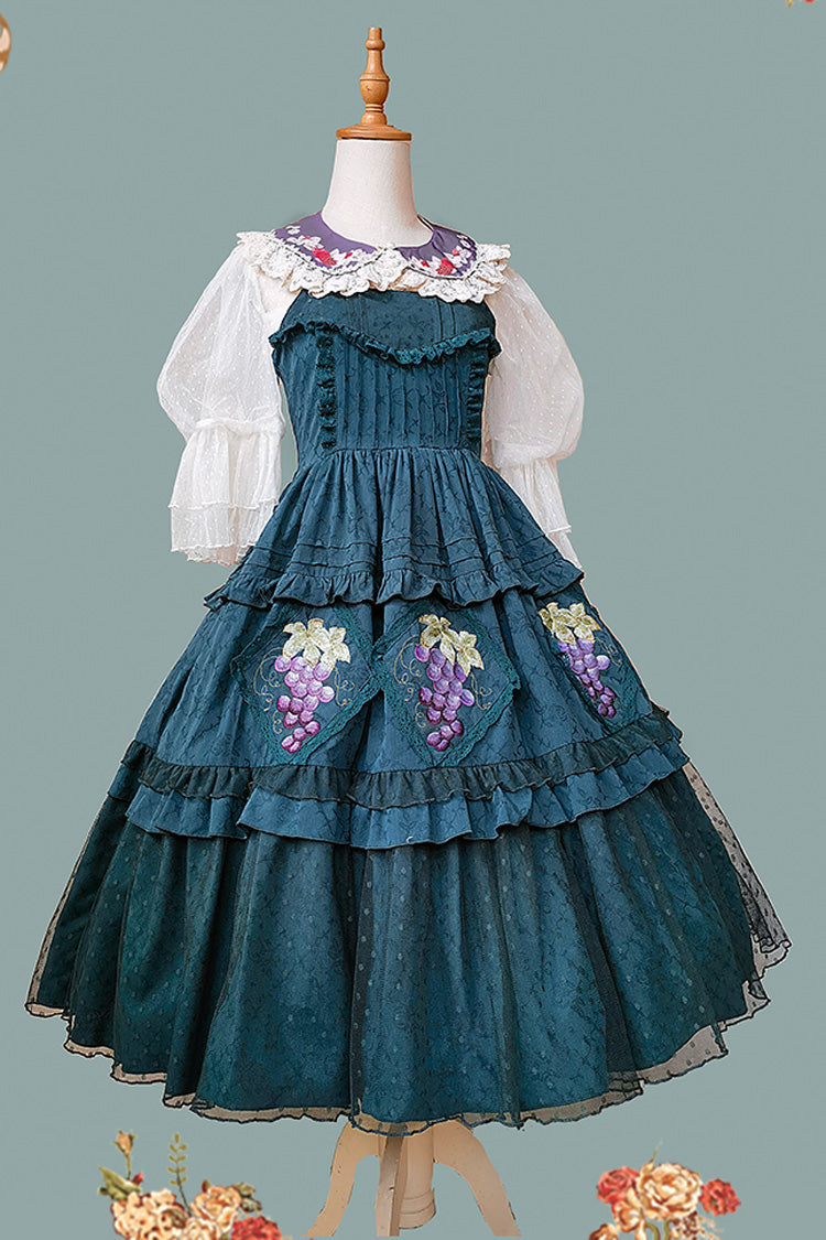 Green [Vineyard] Sleeveless Jacquard Print Ruffle Embroidery Sweet Lolita Jsk Dress